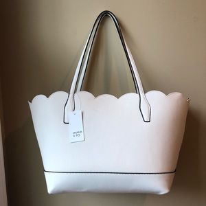 Charge Ivory leather tote Crown and Ivy